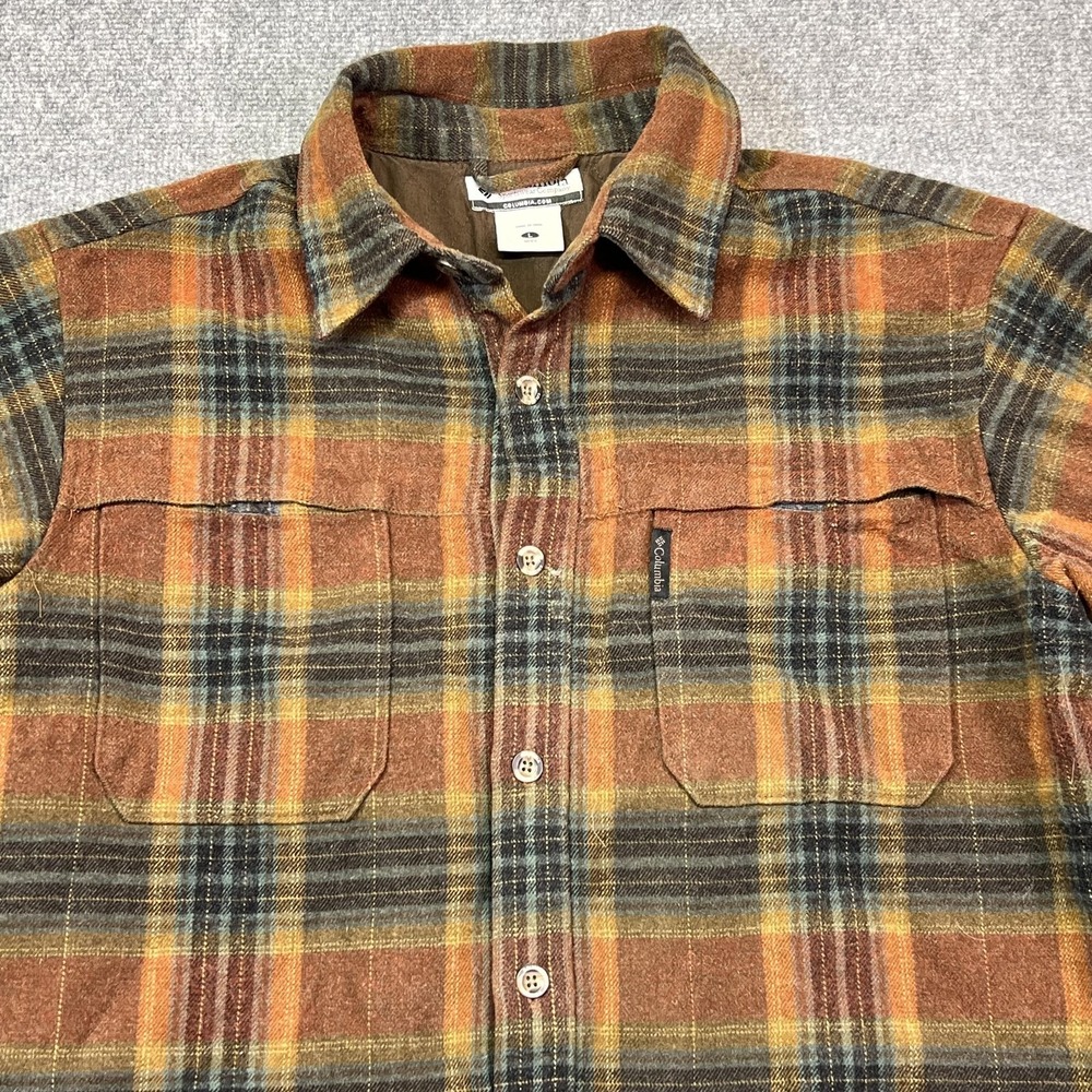Columbia Shirt Mens Large Brown Plaid Flannel Quilted Lined Long Sleeve - Picture 2 of 10